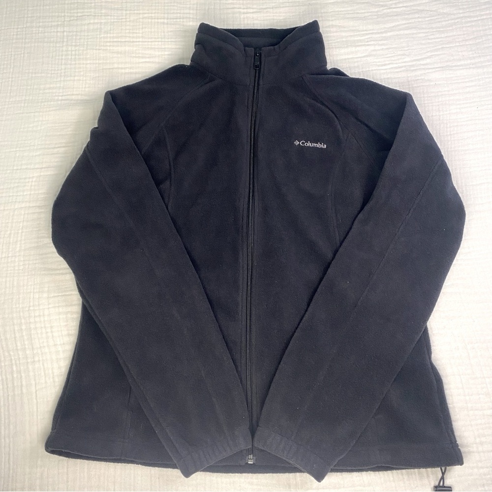 Columbia Mens‎ XL Black Full Zip Fleece Jacket Hiking Lightweight Sweater